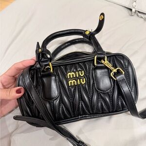 Miu Miu Black Quilted Mini Bag with Gold Accents